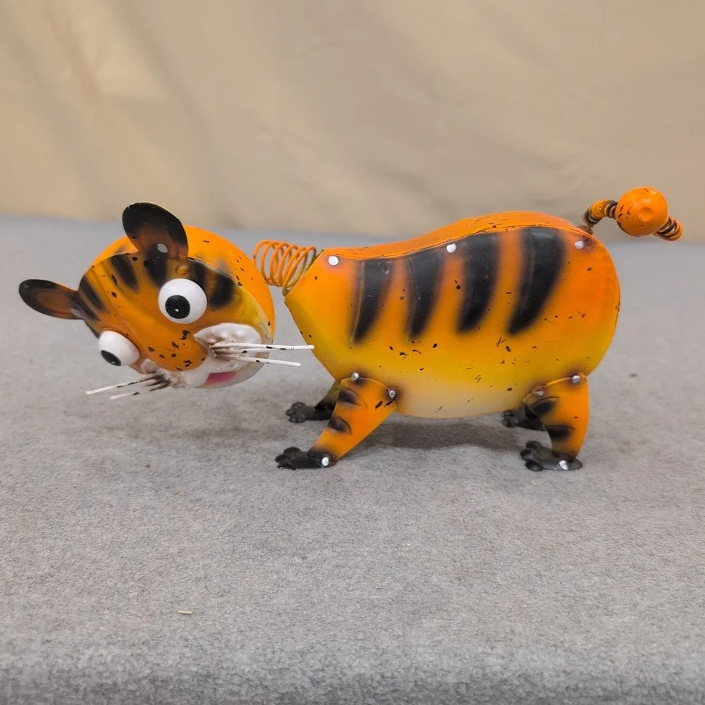 Metal Tiger Bobblehead Figurine‎ Orange Black Striped Spring Tail Decor Auburn
